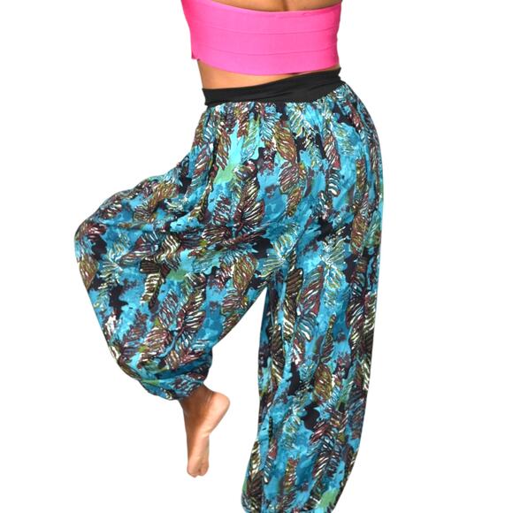 Homemade Genie Pants Blue Print Balloon Pirate Ankle Harem Bohemian Yoga Medium - Picture 2 of 14